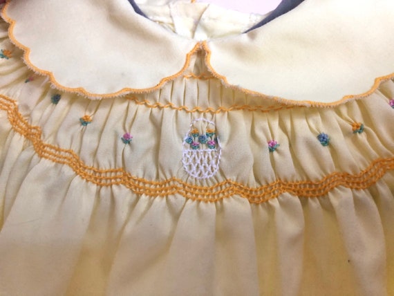 Vintage Smocked, Embroidered Yellow Dress for Bab… - image 3