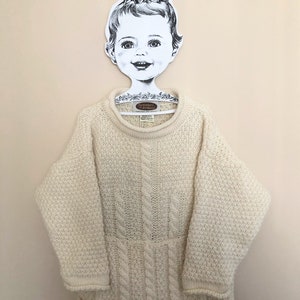 Cabled Fisherman Style Sweater Jumper for Baby - Beige Fishermen's Pullover with Front Pocket, Merino Wool, See Measurements