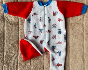 Vintage Fleece Onesie Sleeper for Baby, Vintage Baby Pajamas, Jeepers Creepers by Hallmark, Size 6 Months