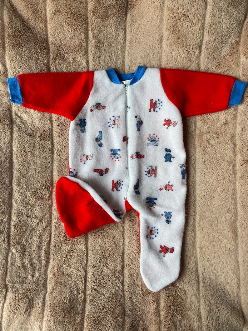 Vintage Fleece Onesie Sleeper for Baby, Vintage Baby Pajamas, Jeepers Creepers by Hallmark, Size 6 Months image 1