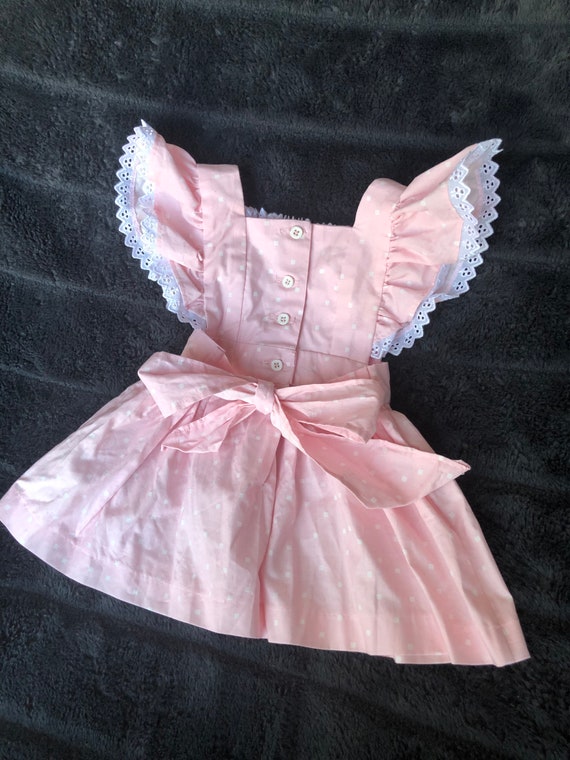 Vintage Apron Style Pink Smocked Dress for Baby -… - image 6