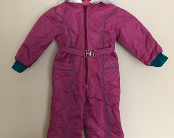 Vintage Retro 1980s One Piece Snowsuit for Baby with Zip Up Front and Belt with Interlocking Metal Hooks, No Tags - Measurements