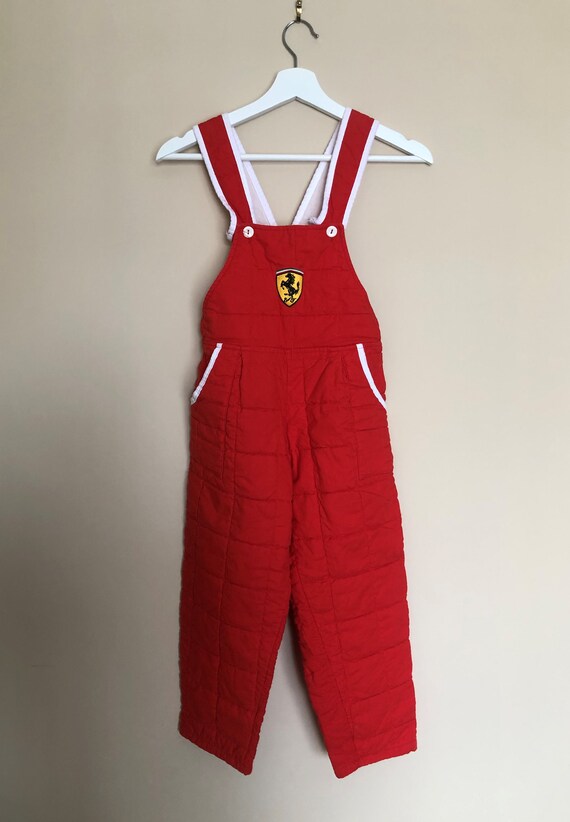 Vintage 1970s Red Quilted Overalls with Horse Pat… - image 1