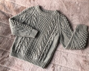 Vintage Hand Knit Cabled Fisherman Style Sweater Jumper for Baby - Light Brown / Sand Colored Fishermen's Pullover - See Measurements