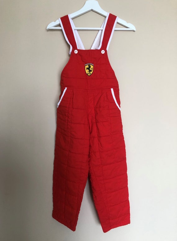 Vintage 1970s Red Quilted Overalls with Horse Pat… - image 2