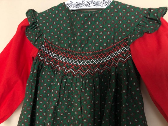 Vintage Smocked Green and Red Dress for Baby with… - image 9