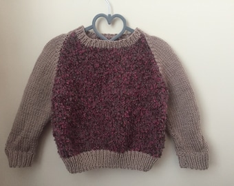 Vintage Hand Knit Brown and Pink Sweater for Baby, Size 12 Months