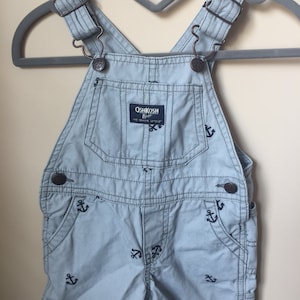 Light Blue OSHKOSH Shortalls - Vintage Baby Overalls SHORTS by Oshkosh B&#39;gosh - Light Blue with Anchor Motif - Size 9 months