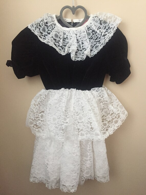 Vintage 80s Black and White Party Dress for Girl … - image 3