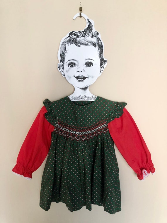 Vintage Smocked Green and Red Dress for Baby with… - image 8