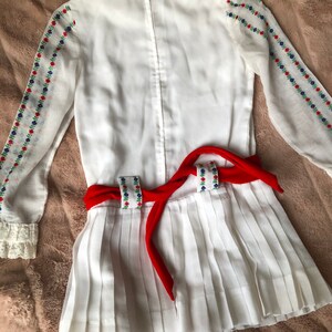 Vintage 1960s Peasant Style Folk Dress with Colored Embroidery on White Cotton for Young Girl, Please See Measurements image 4