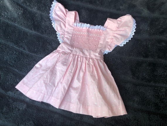 Vintage Apron Style Pink Smocked Dress for Baby -… - image 8