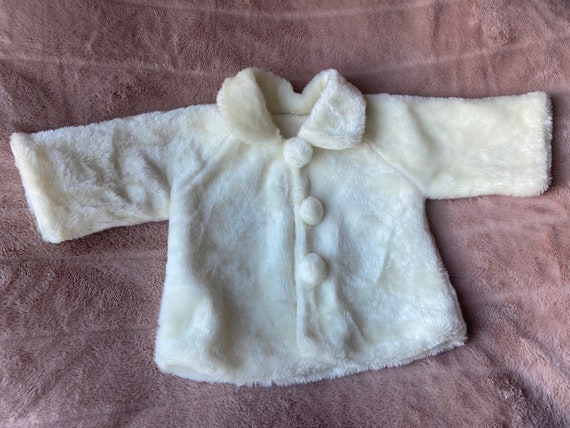 Vintage Faux Fur Cream Colored Coat for Baby with… - image 1