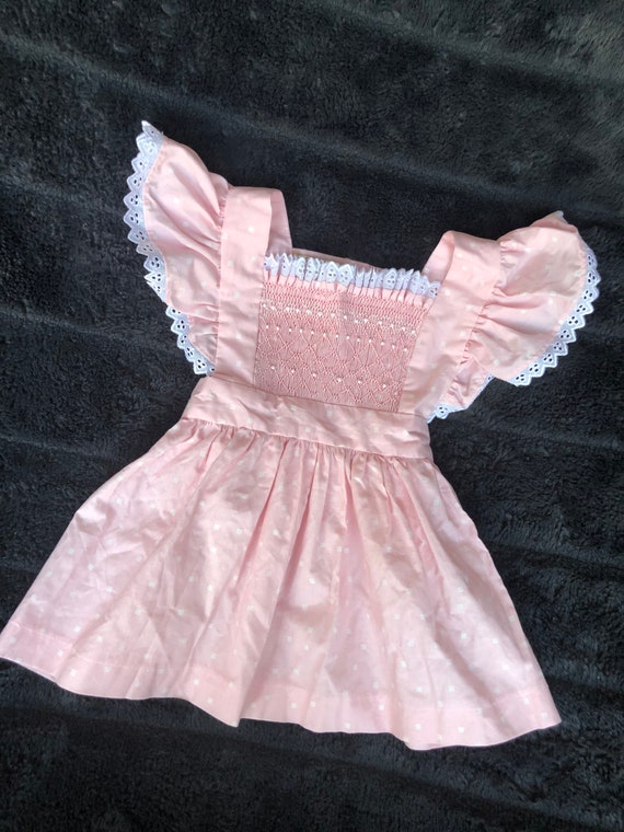 Vintage Apron Style Pink Smocked Dress for Baby -… - image 3