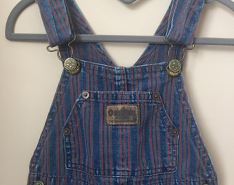 Vintage Striped OSHKOSH Overalls - Vintage Baby Overalls by Oshkosh B'gosh - Made in Canada - Striped Red, Blue and Green - Size 2 Years