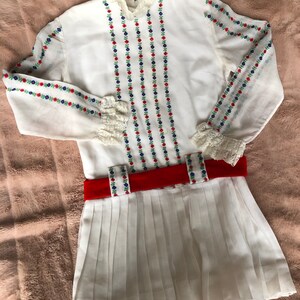 Vintage 1960s Peasant Style Folk Dress with Colored Embroidery on White Cotton for Young Girl, Please See Measurements image 3