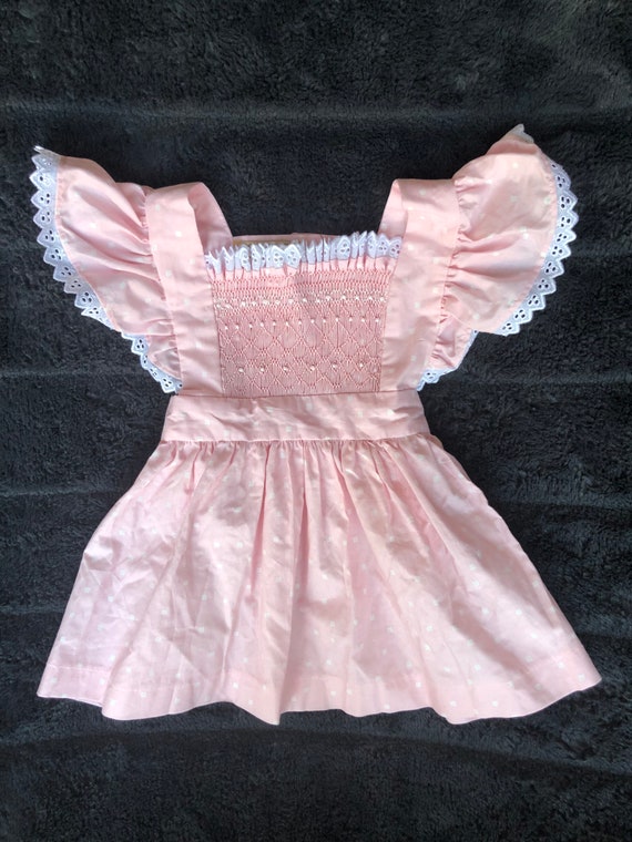 Vintage Apron Style Pink Smocked Dress for Baby -… - image 4