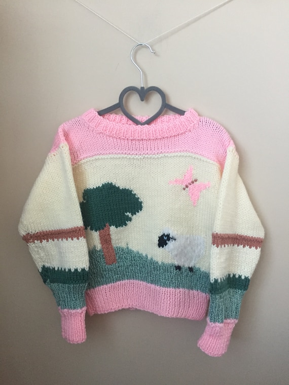 Vintage Hand Knit Spring Farmland Pullover Sweater