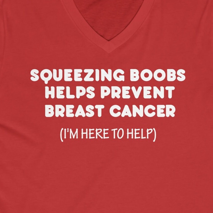 Squeezing Boobs Funny Mature Naughty Men Unisex Jersey Short Sleeve V-neck  Tee Shirt 