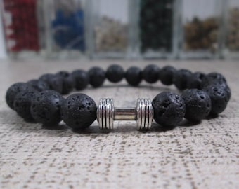 Lava Stone Dumbbell Barbell Bodybuilder Gift Bracelet, Fitness Motivation jewelry, Workout Gym Crossfit bracelet Fit Strong Gym Partner Gift