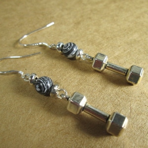 Dumbbell Barbell Earrings, Bodybuilder Gift, Bodybuilding Jewelry, Fitness Earrings, Motivation, Workout, Gym, Crossfit Earrings Fit Strong