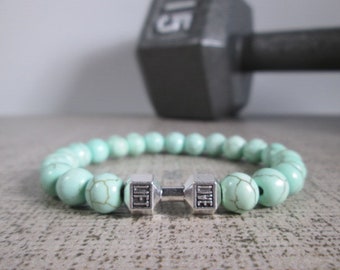 Dumbbell Barbell bracelet, Bodybuilder Gift, Bodybuilding jewelry, Fitness Bracelet, Motivation, Workout, Gym, Crossfit bracelet Fit Strong