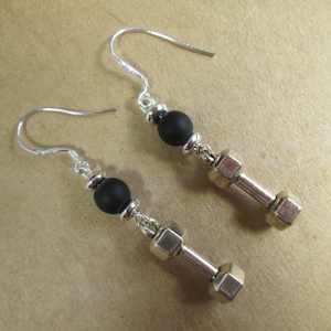 Dumbbell Barbell Earrings, Bodybuilder Gift, Bodybuilding Jewelry, Fitness Earrings, Motivation, Workout, Gym, Crossfit Earrings Fit Strong