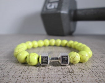 Workout Bracelets, Featuring 8mm Natural Stones and Dumbbell Bead