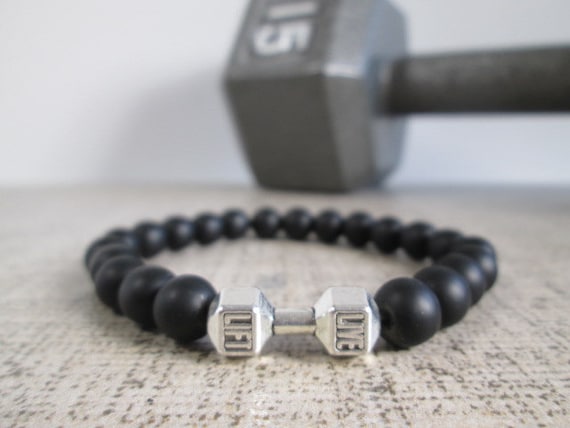 Bracelet haltère, Bracelet homme, bijoux de musculation en haltères en  argent, cadeau pour lui, haltérophilie crossfit fitness bracelet noir pour  hommes -  France