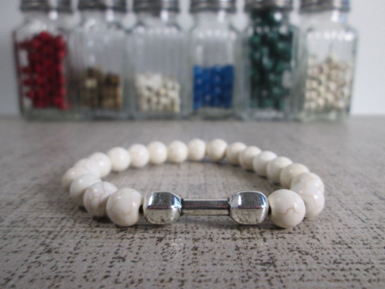 CrossFit Mens haltère Sport Bracelet, bracelet en pierres naturelles