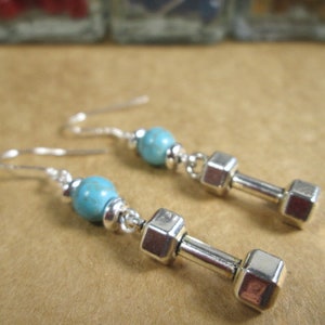 Dumbbell Barbell Earrings, Bodybuilder Gift, Bodybuilding Jewelry, Fitness Earrings, Motivation, Workout, Gym, Crossfit Earrings Fit Strong