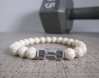 Dumbbell, Barbell Motivational Working Out Bead Gift Bracelet For Lifting Weights