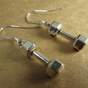 Dumbbell Barbell Earrings, Bodybuilder Gift, Bodybuilding Jewelry, Fitness Earrings, Motivation, Workout, Gym, Crossfit Earrings Fit Strong
