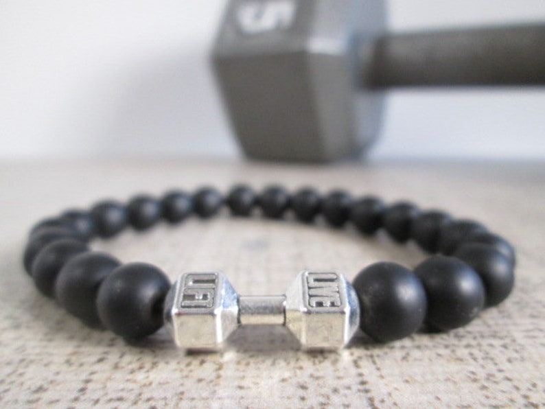 Dumbbell Bracelet, Mens Bracelet, Silver Barbell Bodybuilding Jewelry