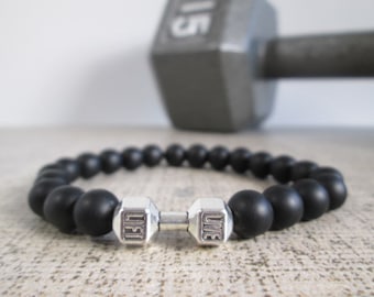 Crossfit Mens Dumbbell Sport Bracelet, natural stone bracelet, powerlifting gifts, yoga bracelets, powerlifting, crossfit mens gift, Weights