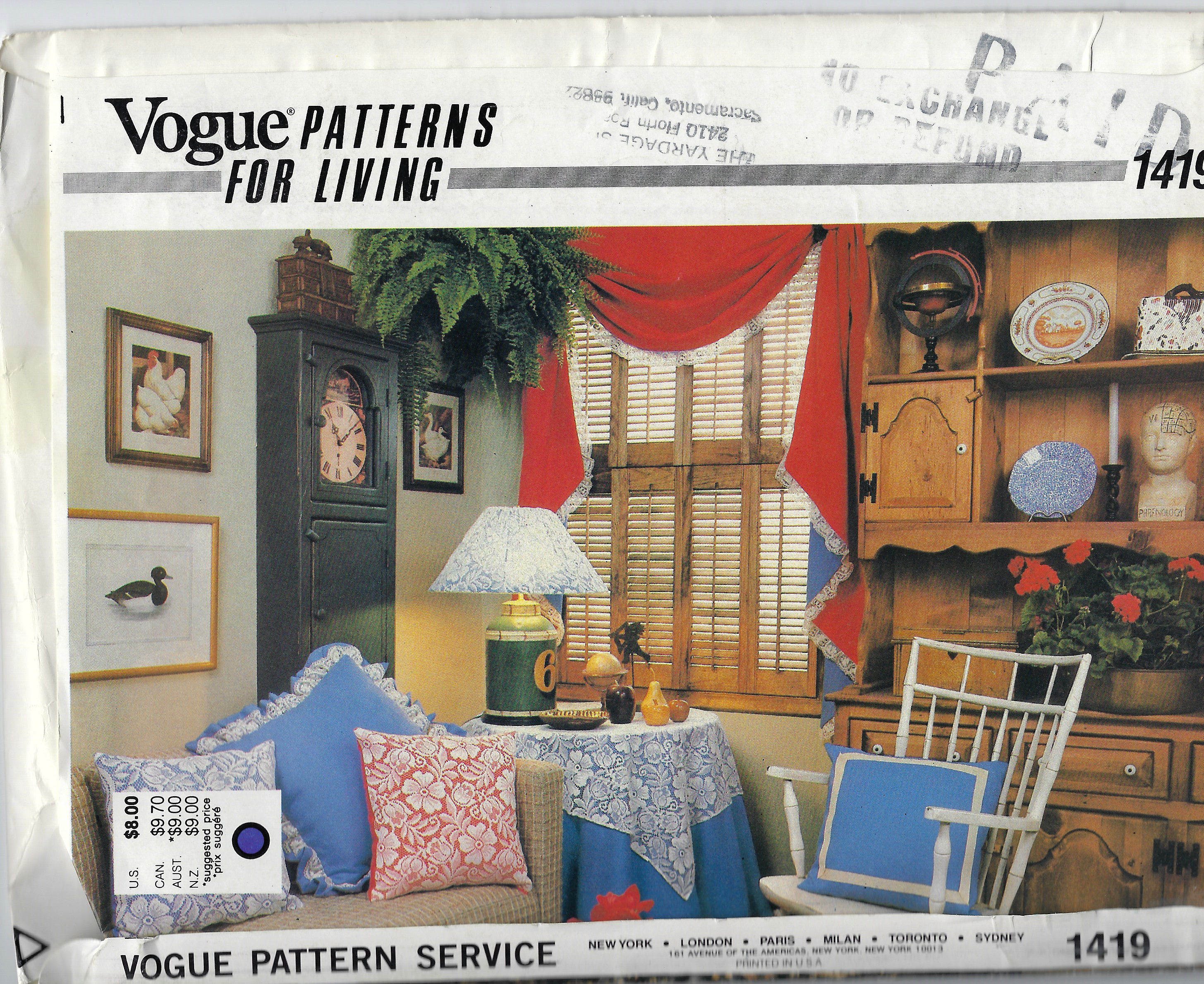 VOGUE 1419 Patterns for Living Patterns for Pillows Curtains - Etsy