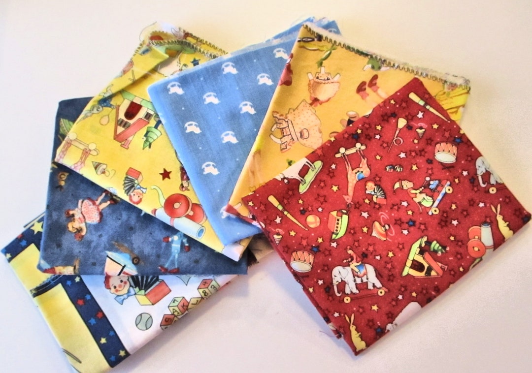 TOYS FABRICS, Lot of 6 Fabrics Various Sizes for Quilting or Crafting