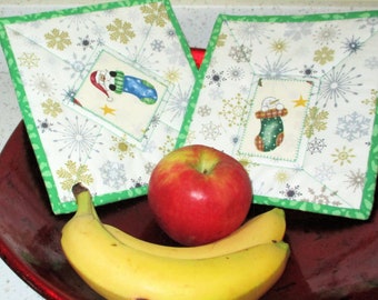 WHIMSICAL CHRISTMAS POTHOLDERS, Handmade potholders, 2 Sets Set of 2 available