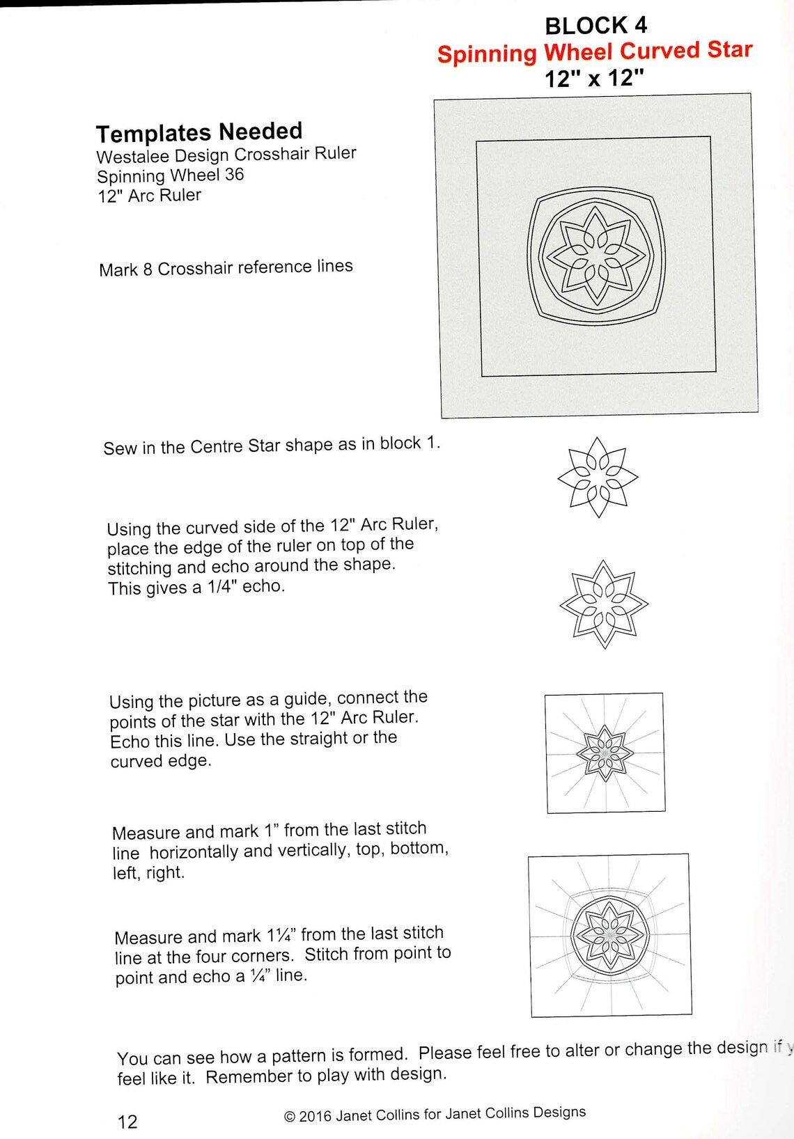 COLLINS Ruler Quilt Design Book, Use With Westalee Design