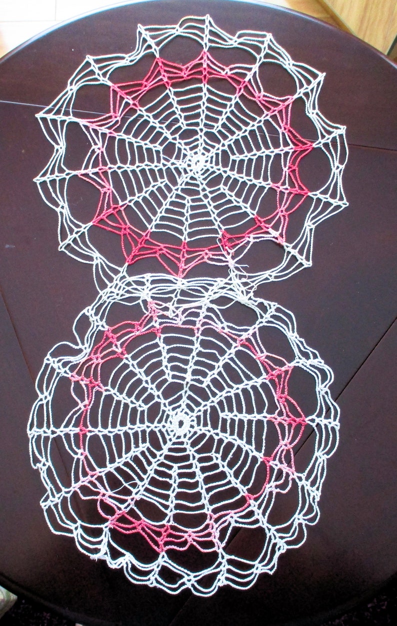 Round Doily HAND CROCHETED DOILIES Vintage 1950s Doily Pink and White Doily Lot of Two