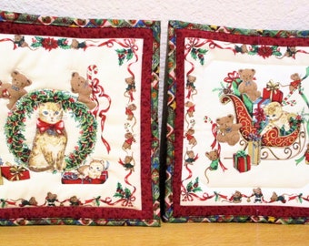 CHRISTMAS KITTEN Pot Holders, Set of 2