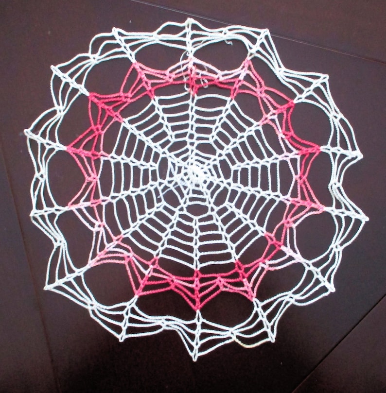 Round Doily HAND CROCHETED DOILIES Vintage 1950s Doily Pink and White Doily Lot of Two