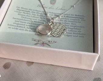 Kette Blume des Lebens Anhänger 925 Sterling  Rosenquarz Silber Muttertagsgeschenk