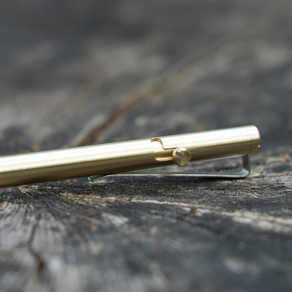 Minimalist Machined Bolt Action EDC Pen - Brass with clip