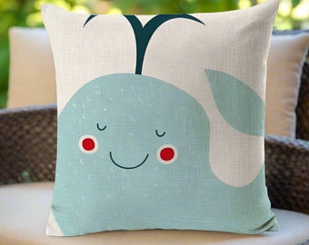 Kids Cartoon Whale Cushion Cover Ocean Sea Animal Throw Pillow Case | Beach Pillow | Nursing Room Pillow | Summer Pillow | Children Gift