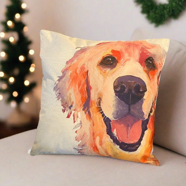 Happy Golden Retriever Decorative Throw Pillow Cover | Holiday Gift | Dog Pillow