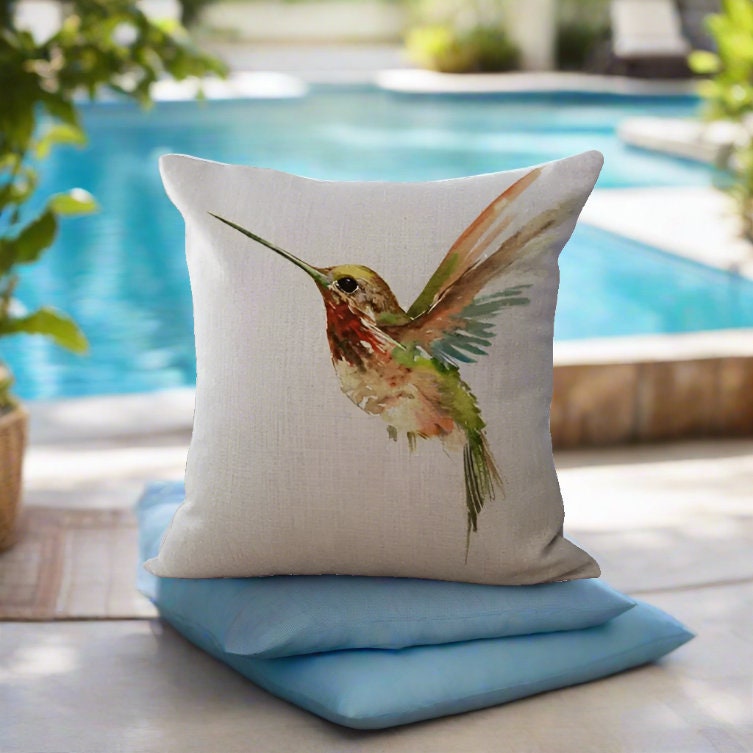 Hummingbird Bird Linen Pillow Case Bird Throw Pillow Cover Outdoor Bird Cushions Etsy