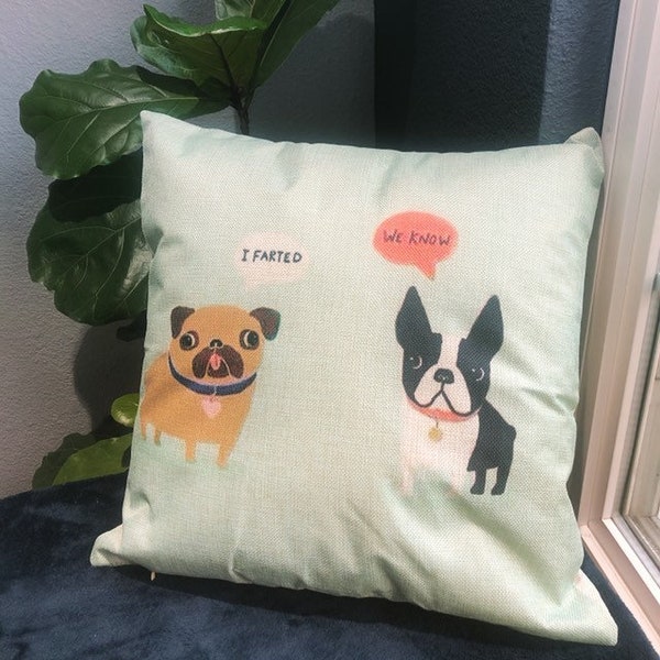 Opps I Farted Pug with French Bulldog Pillow Case - Funny Pug Gifts