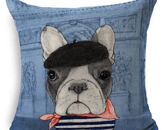 L’artiste Frenchie bleu Français Bulldog décoratif Throw taie d’oreiller