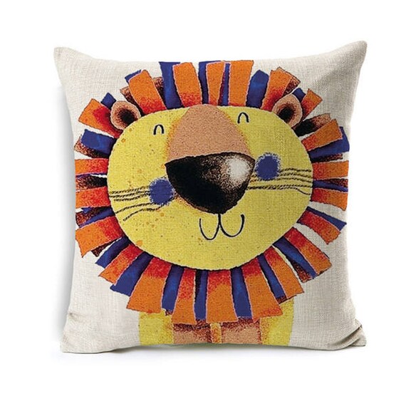 Kids Cartoon Animal Cushion Cover Lion Throw Pillow Case - Etsy Kids Cartoon Animal Cushion Cover Lion Throw Pillow Case - Etsy